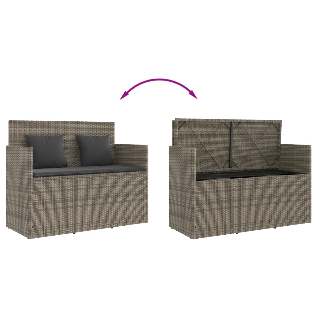 Panca da Giardino con Cuscini Grigia in Polyrattan 365763