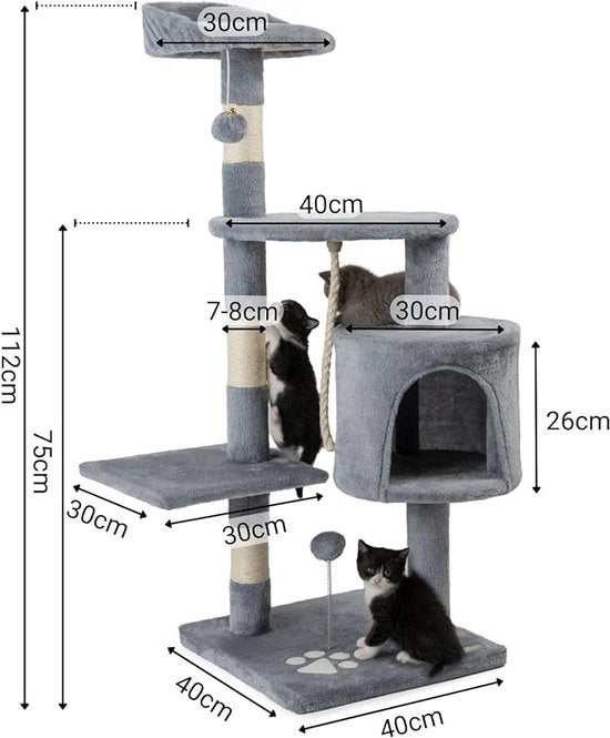 Albero per gatti - Sdraiarsi, arrampicarsi, pulire le unghie / piattaforme di osservazione accoglienti, 40L x 60P x 112H centimetri