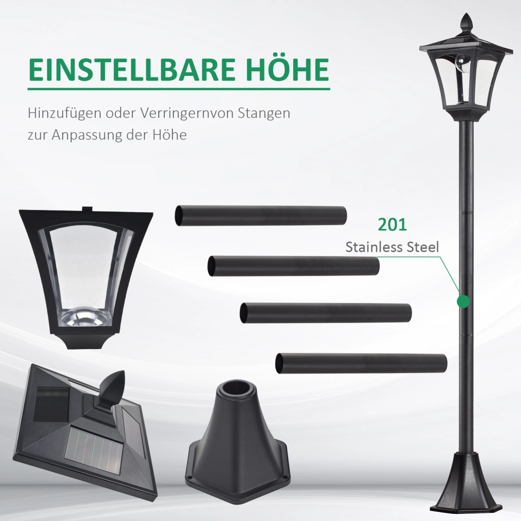 LANTERNA DA GIARDINO Solare 15 x 15 x 120 cm Nero Acciaio inox