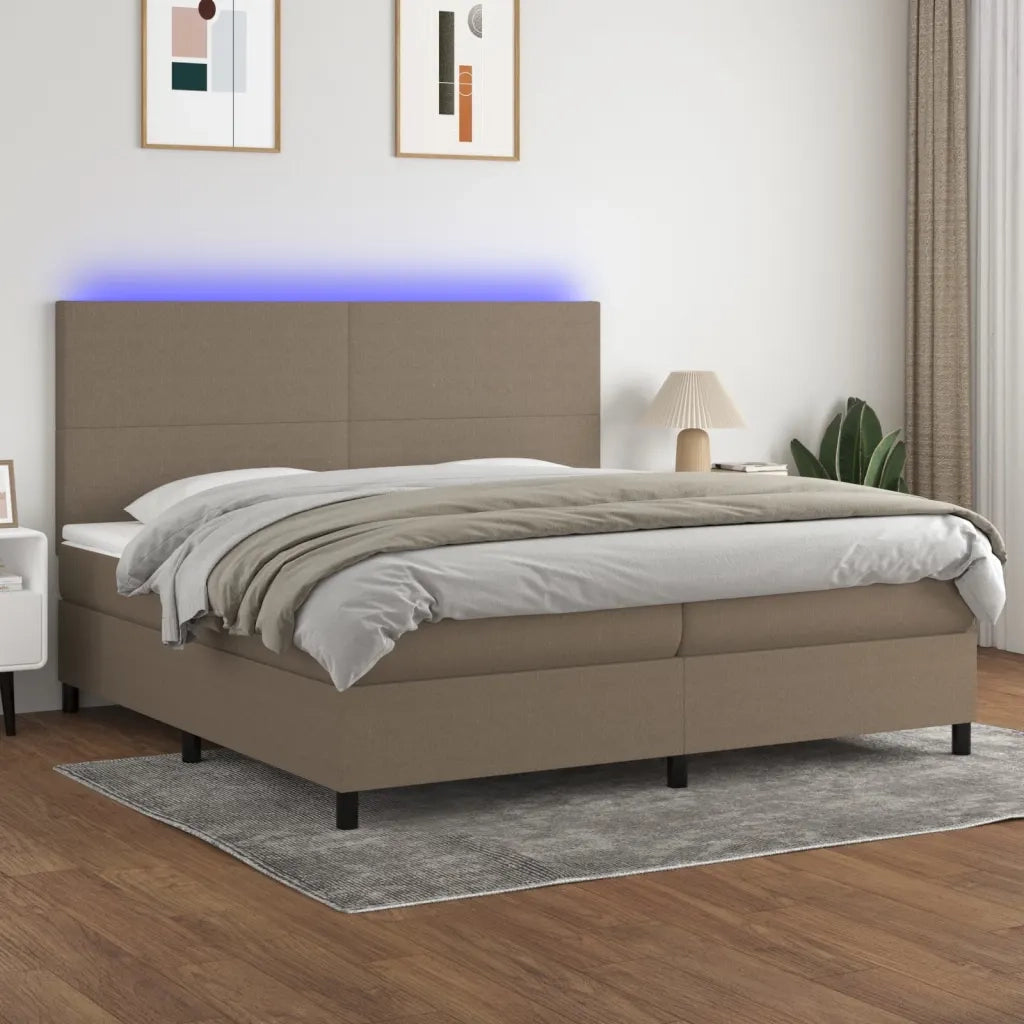 Letto a Molle Materasso e LED tortora 200x200cm in Tessuto cod mxl 58350