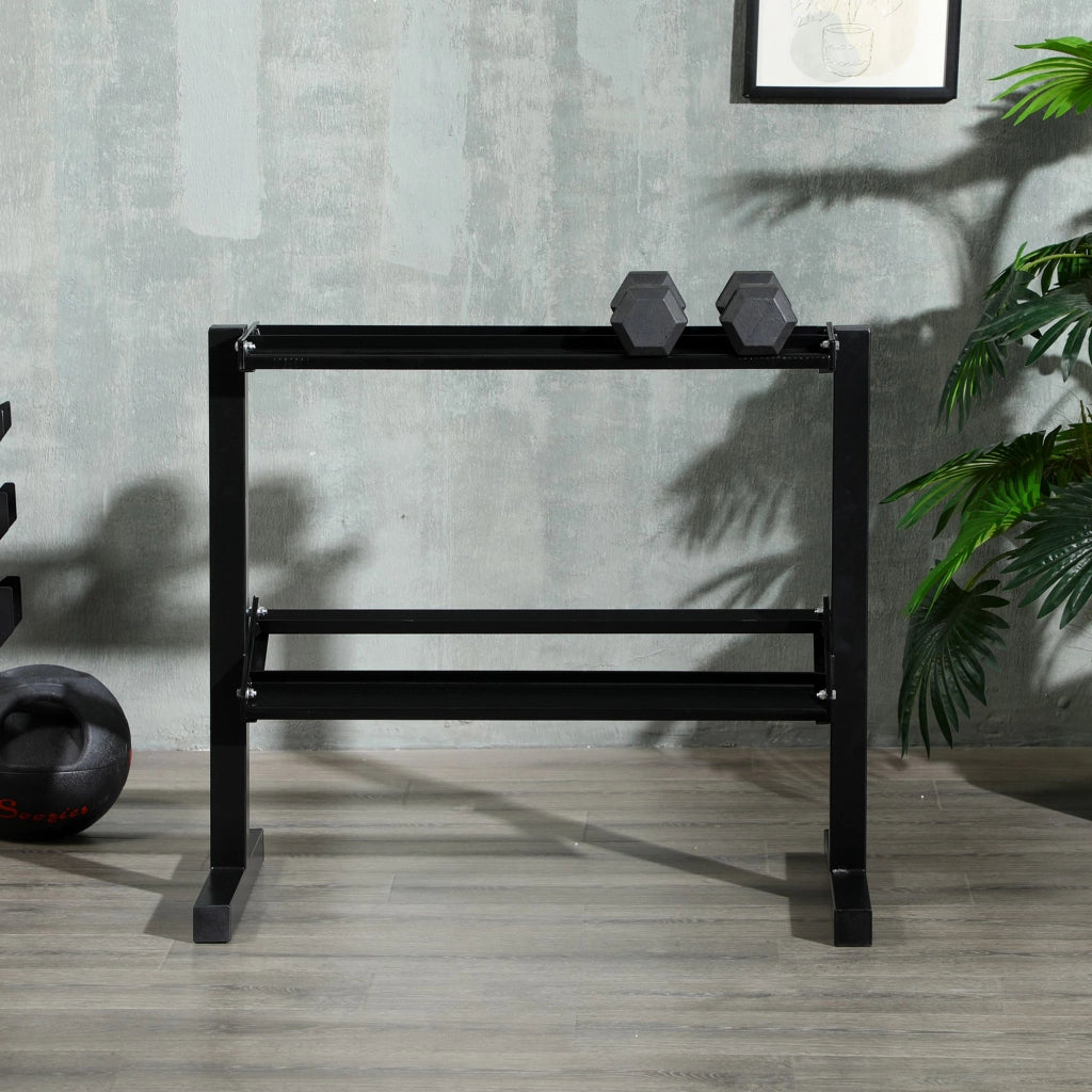 Porta Pesi con 2 Ripiani in Acciaio per Palestra, Casa e Ufficio, 94x52.5x82cm, Nero