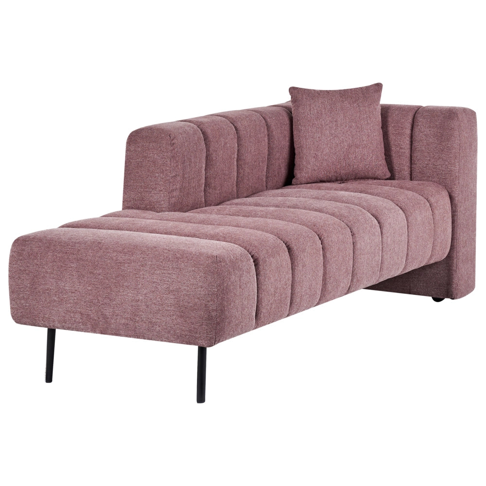 Chaise Lounge con Rivestimento in tessuto rosa Gambe nere Cuscino aggiuntivo lato destro Design moderno e glam
