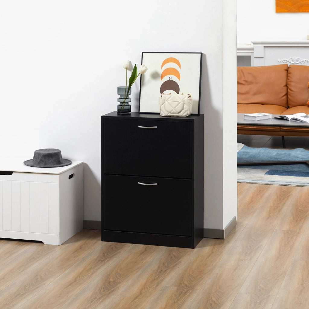 Scarpiera con 2 Cassetti e Ripiani Ajustabili ¨C Zephmum ¨C 60x24x80 cm Nero
