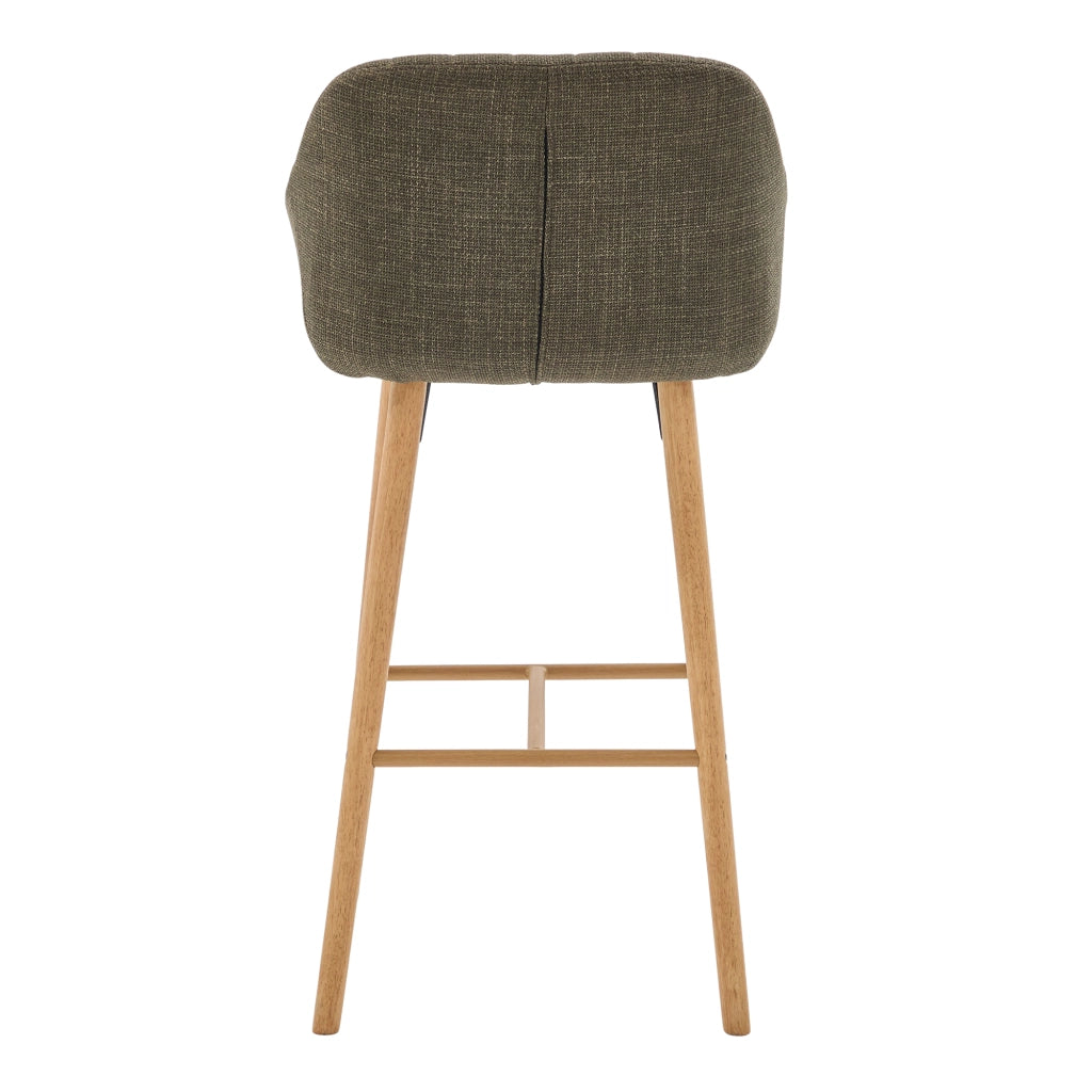 Sgabello da bar set da 2 con schienale alto e braccioli in lino verde e gambe in legno per cucina con poggiapiedi