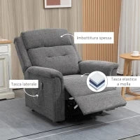 Poltrona Relax Alzapersona Reclinabile con Poggiapiedi, Rivestimento in Tessuto Grigio