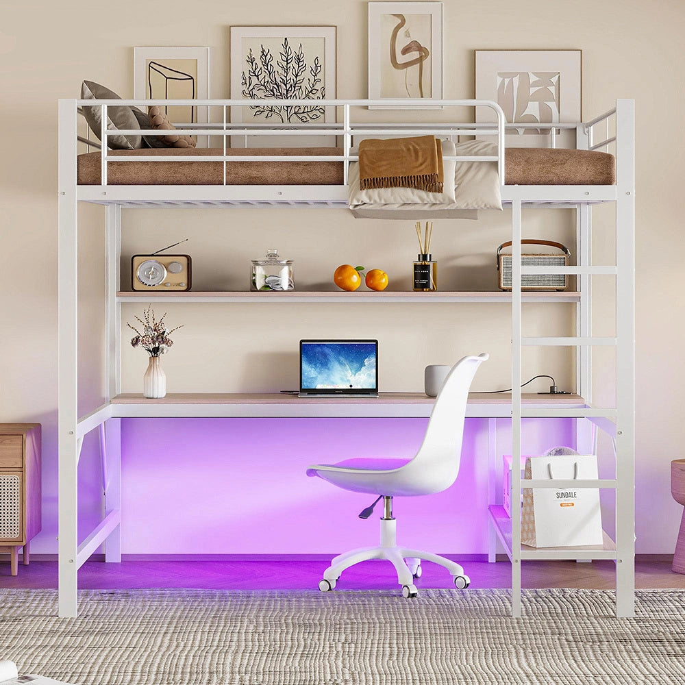 Letto mezzanino 140x200cm - Xylo - bianco, USB, luce controllabile