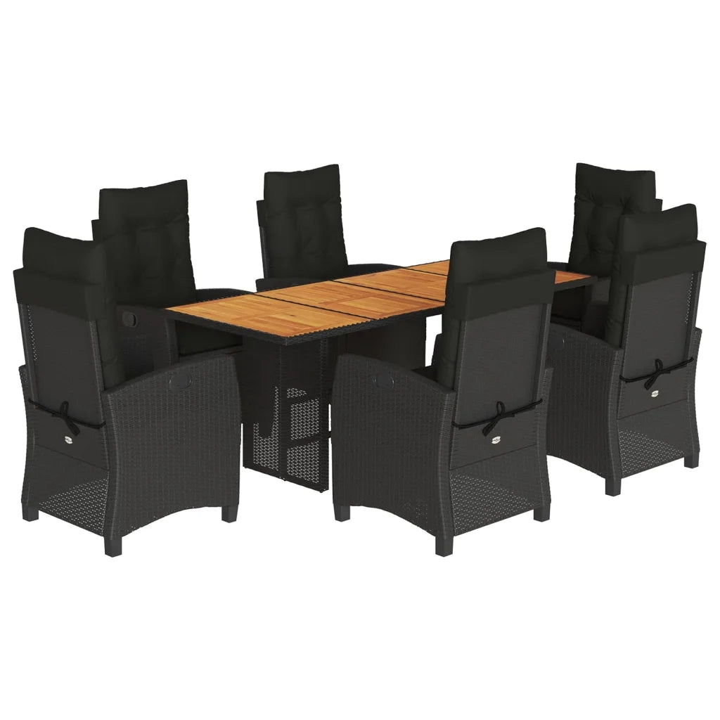 Set da Pranzo da Giardino 7 pz Nero con Cuscini in Polyrattancod mxl 111037