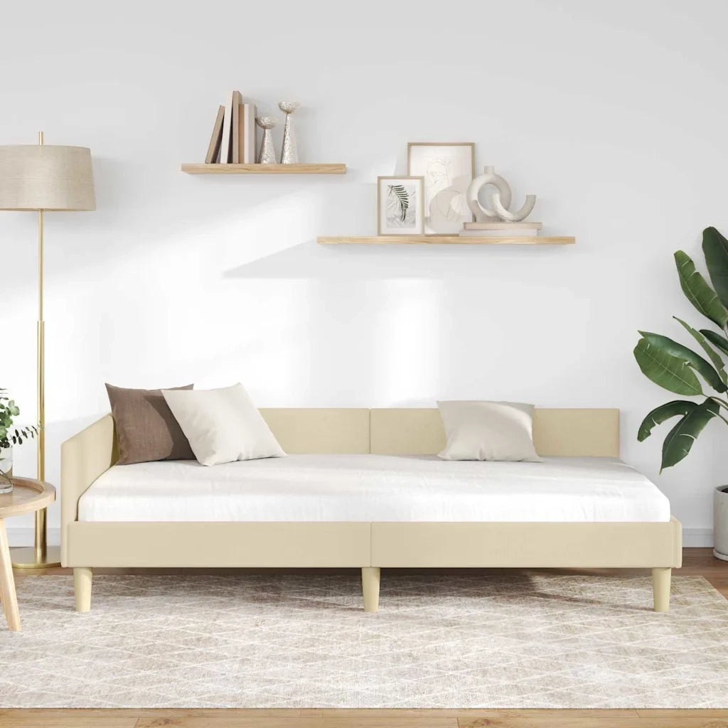 Cornice del letto ad angolo Crema 90 x 190 cm Tessuto 42016115