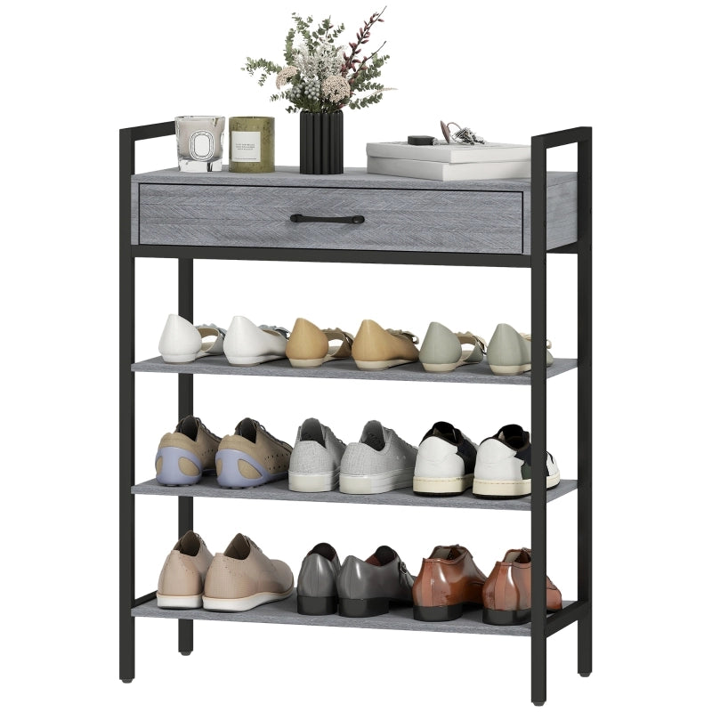 SCARPIERA a 3 ripiani con cassetto 70x30x87,6 cm grigio metallo
