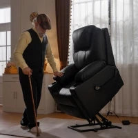 Poltrona Alzapersona Reclinabile max 135° con 8 Punti Massaggianti e Poggiapiedi, 88x92x106 cm, Nero