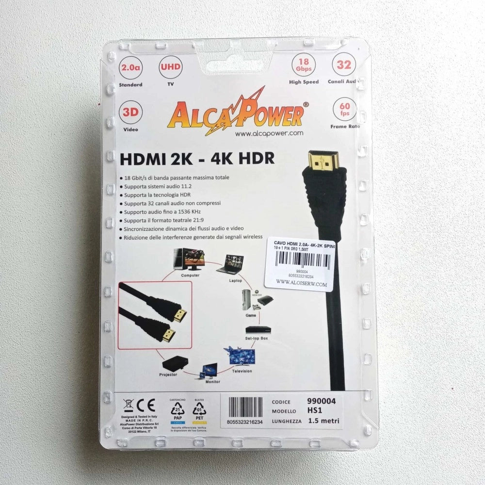 Cavo 1,5 metri hdmi 2.0a 4k/2k spinotti da19+1 pin placcati oro