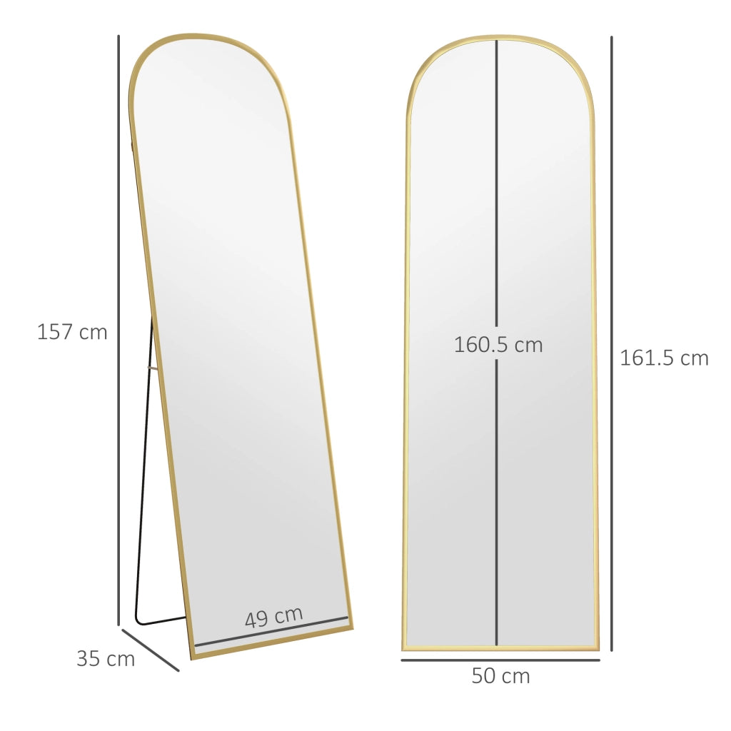 Specchio da Terra e Parete Moderno in Lega di Alluminio con Supporto Pieghevole, 50x170cm, Oro
