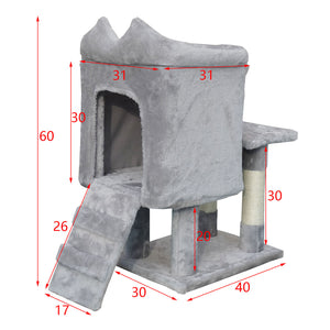 Fudajo Albero tiragraffi grigio chiaro 60cm con casetta per gatti, tronco e sisal