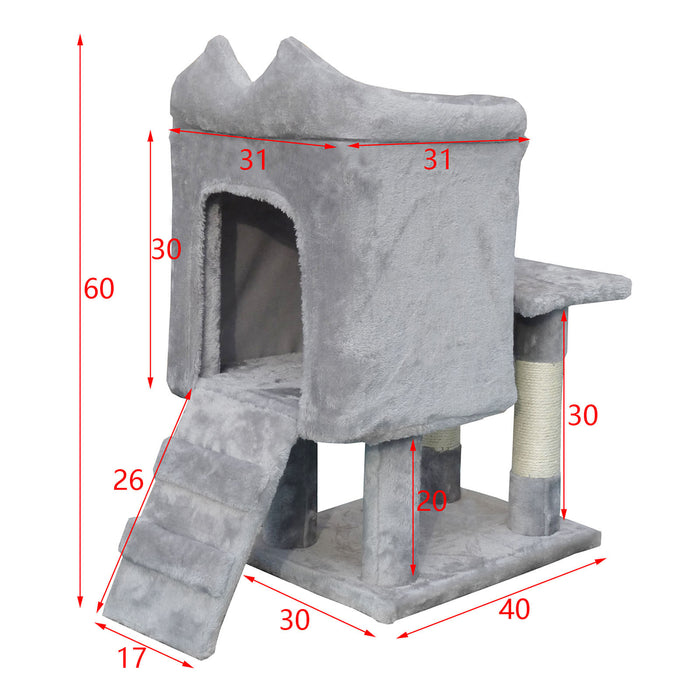 Fudajo Albero tiragraffi grigio chiaro 60cm con casetta per gatti, tronco e sisal