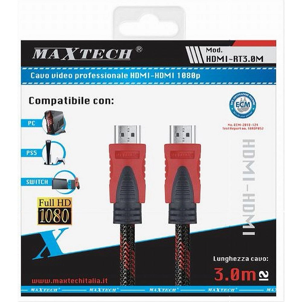 Trade Shop - Cavo Da Hdmi A Hdmi Retinato Da 3 Metri Per Video 1080p 24k Maxtech Hdmi-rt3m -