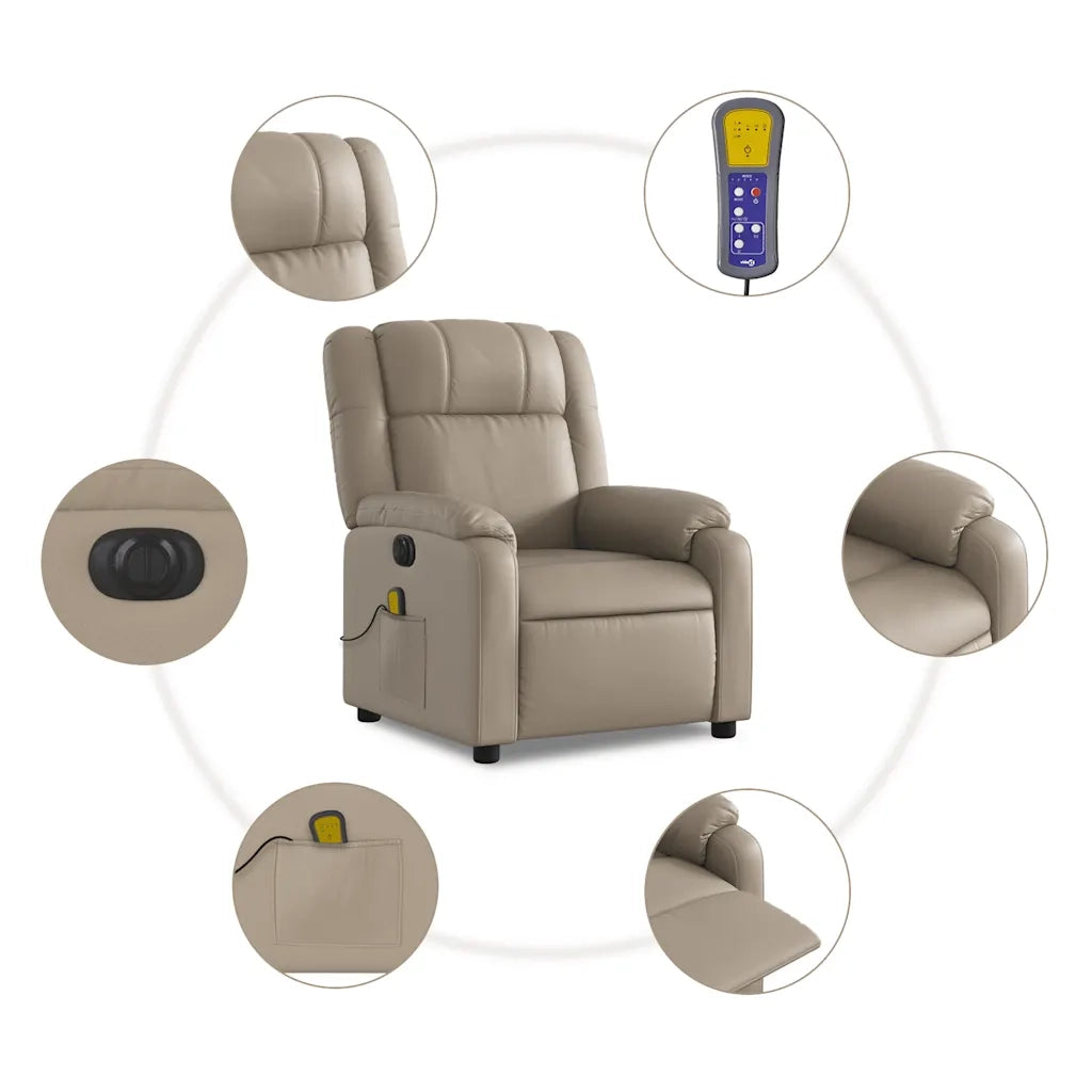 Divano Sedia-Poltrona Reclinabile Massaggio Elettrica Cappuccino Similpelle 354112