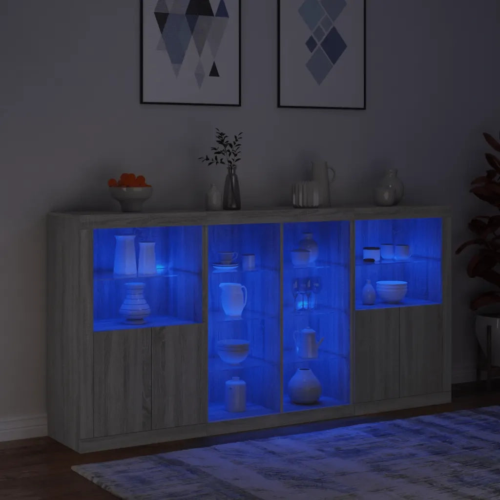 Credenza | Madia | Buffet da pranzo | Armadio da pranzo con Luci LED Grigio Sonoma 202x37x100 cm