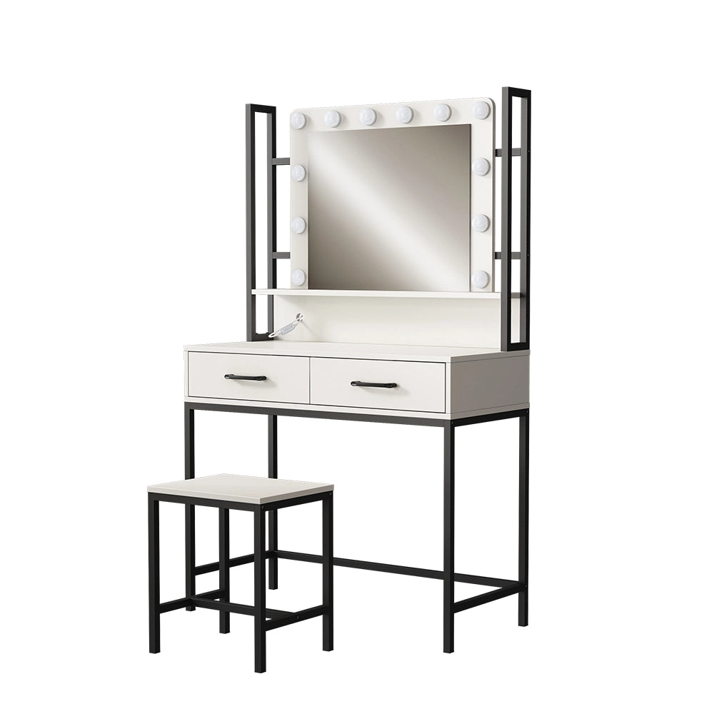 Vicco Tavolo da toilette Bianco 90 cm Con illuminazione a LED e sgabello