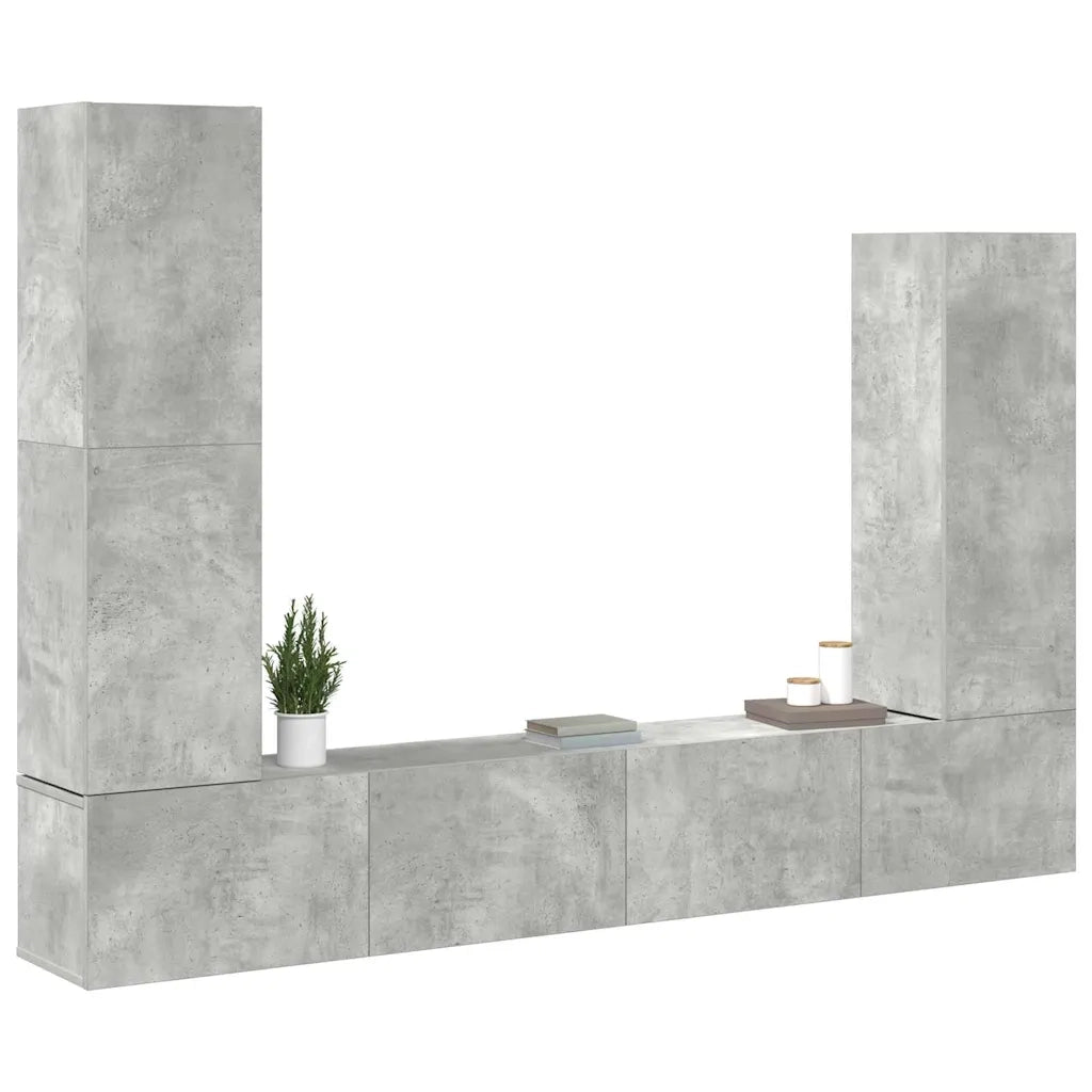 Set di Mobili Porta TV 4 pz Grigio Cemento in Legno Multistrato