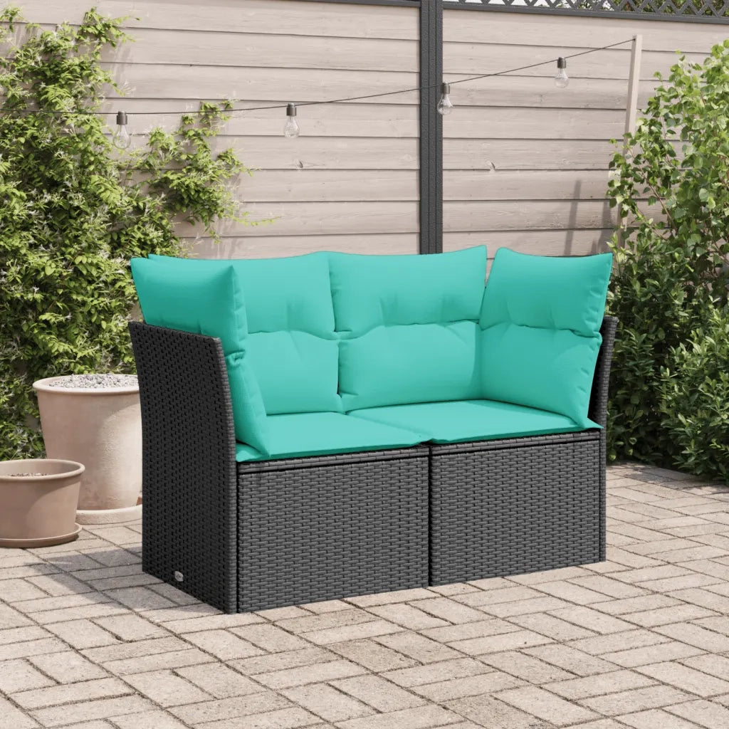 Divano da Giardino con Cuscini a 2 Posti Nero in Polyrattan 366025