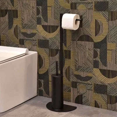 Piantana wc salvaspazio nero opaco con portarotolo e portascopino