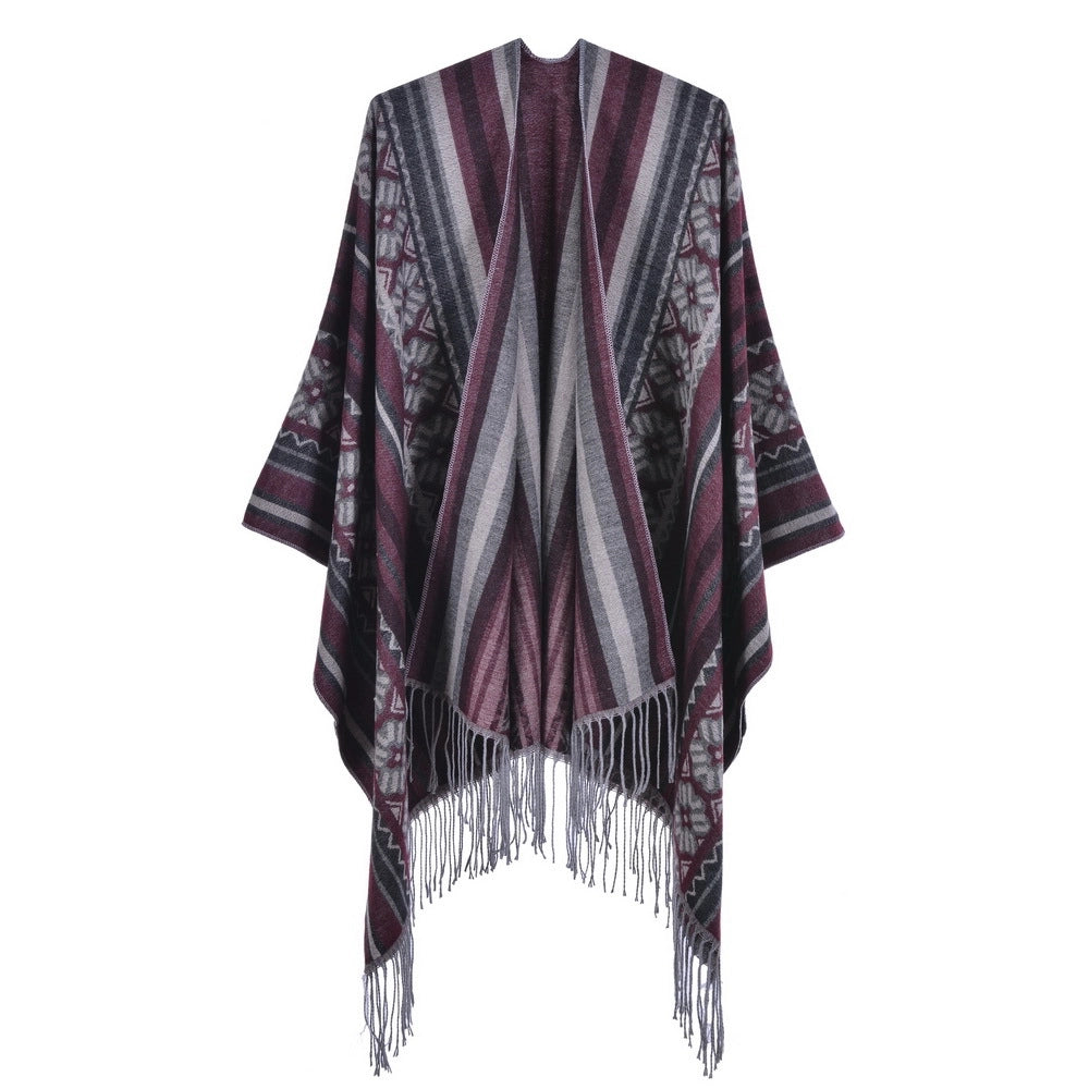 Sciarpa jacquard da donna, stile street europeo e americano, con spacco, cappa spessa e calda
