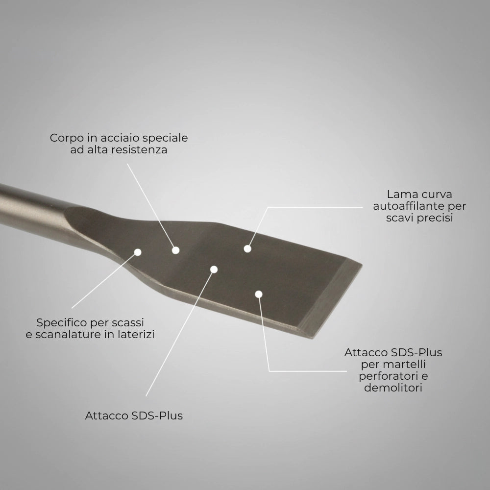 Scalpello a vanga curvo 40 x 260 mm per lavori edili e materiali resistenti