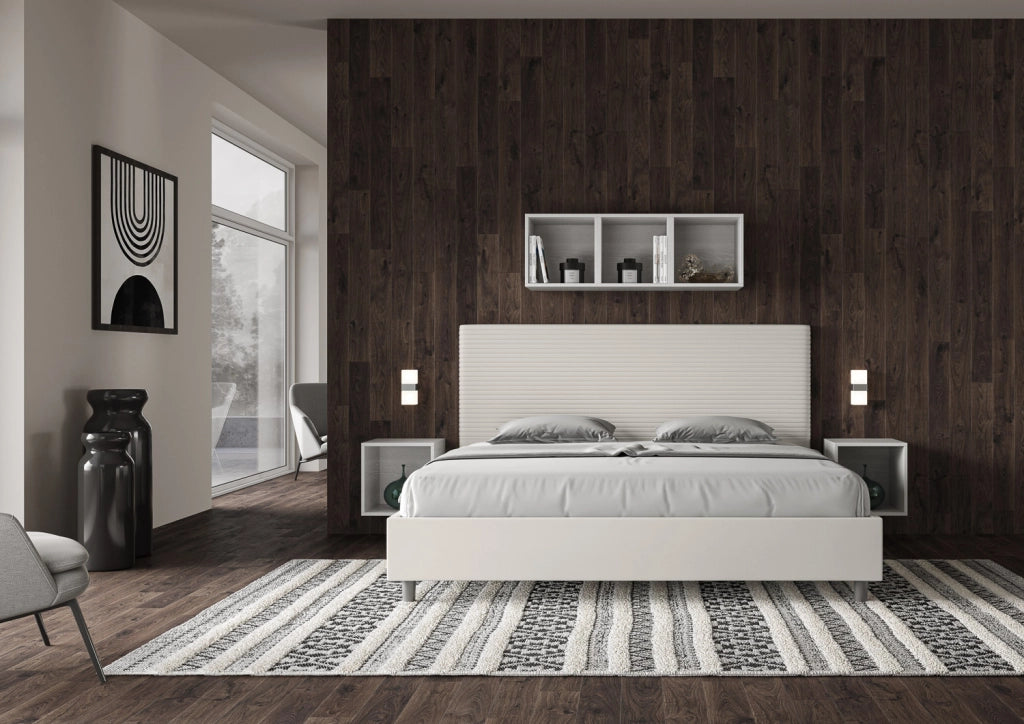 BS COM Letto contenitore imbottito 180x200 similpelle bianco