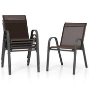Set di 4 sedie da patio impilabili in metallo con braccioli, Sedie da pranzo in tessuto traspirante Marrone-Sedie da esterno
