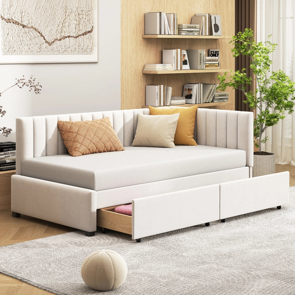 Letto imbottito divano letto in velluto beige 90x200 cm