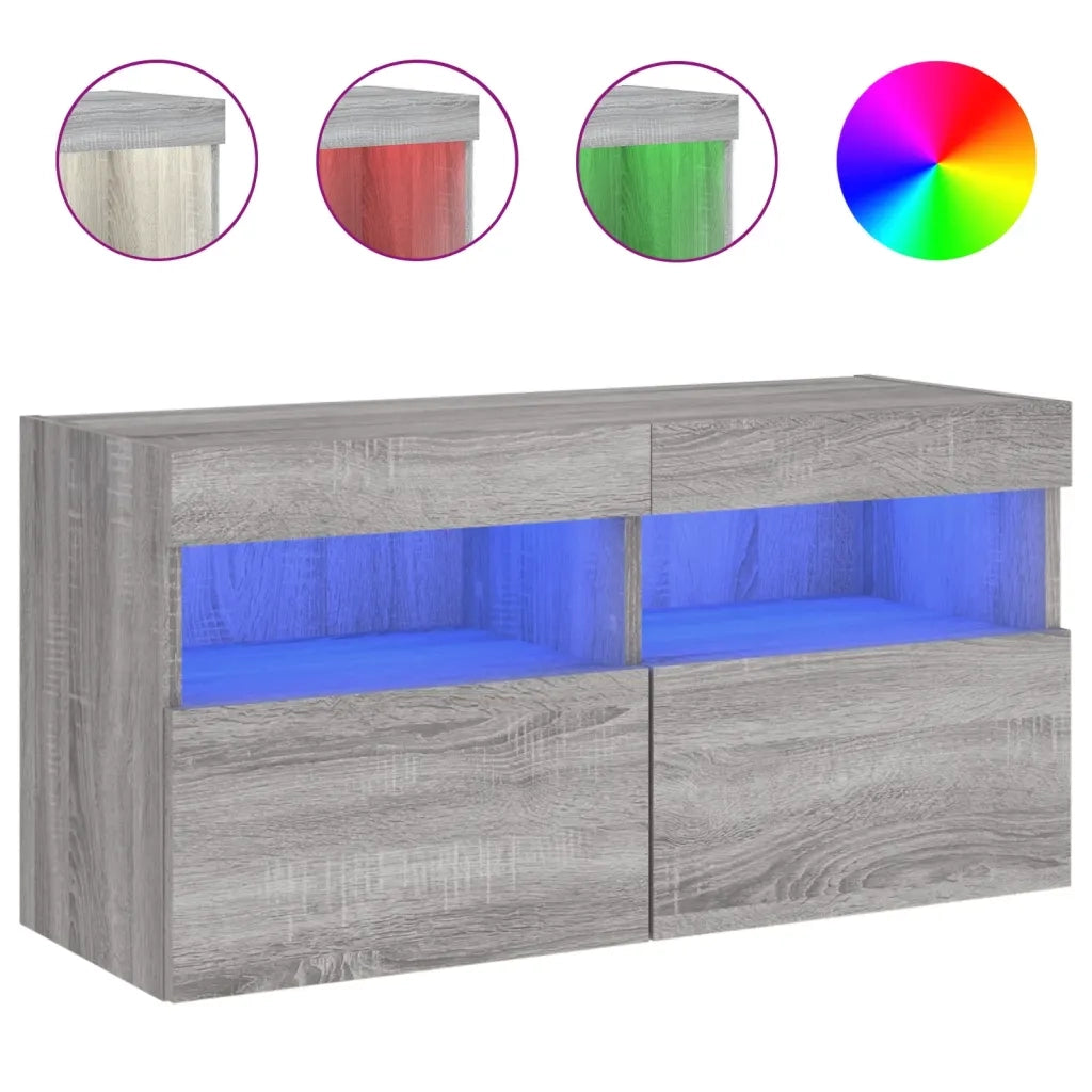 Mobile TV a Parete con Luci LED-Mobile TV a Muro Grigio Sonoma 80x30x40 cm