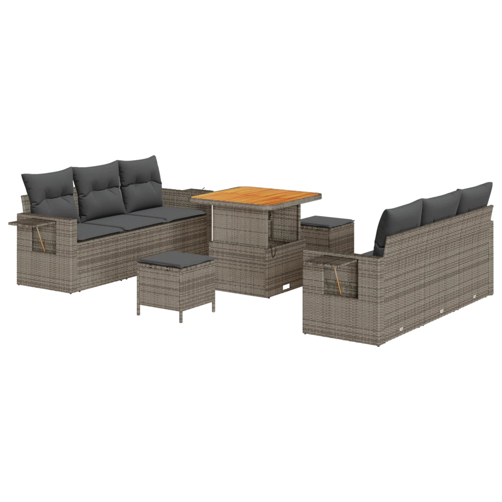 Set Divano Giardino 9 Pezzi con Cuscini Grigio Polyrattan Acacia