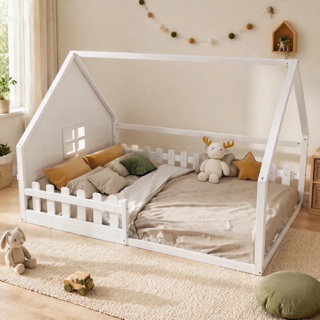 Letto per bambini a casetta 140x200 cm bianco in pino
