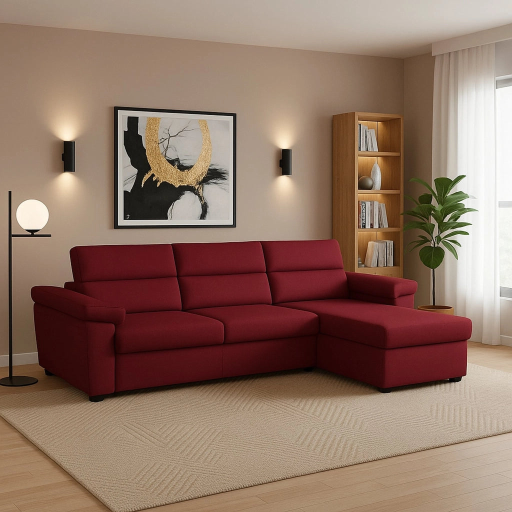 Ceto, Divano Fisso con Penisola Sfoderabile Made in Italy, 285x160 cm Rosso