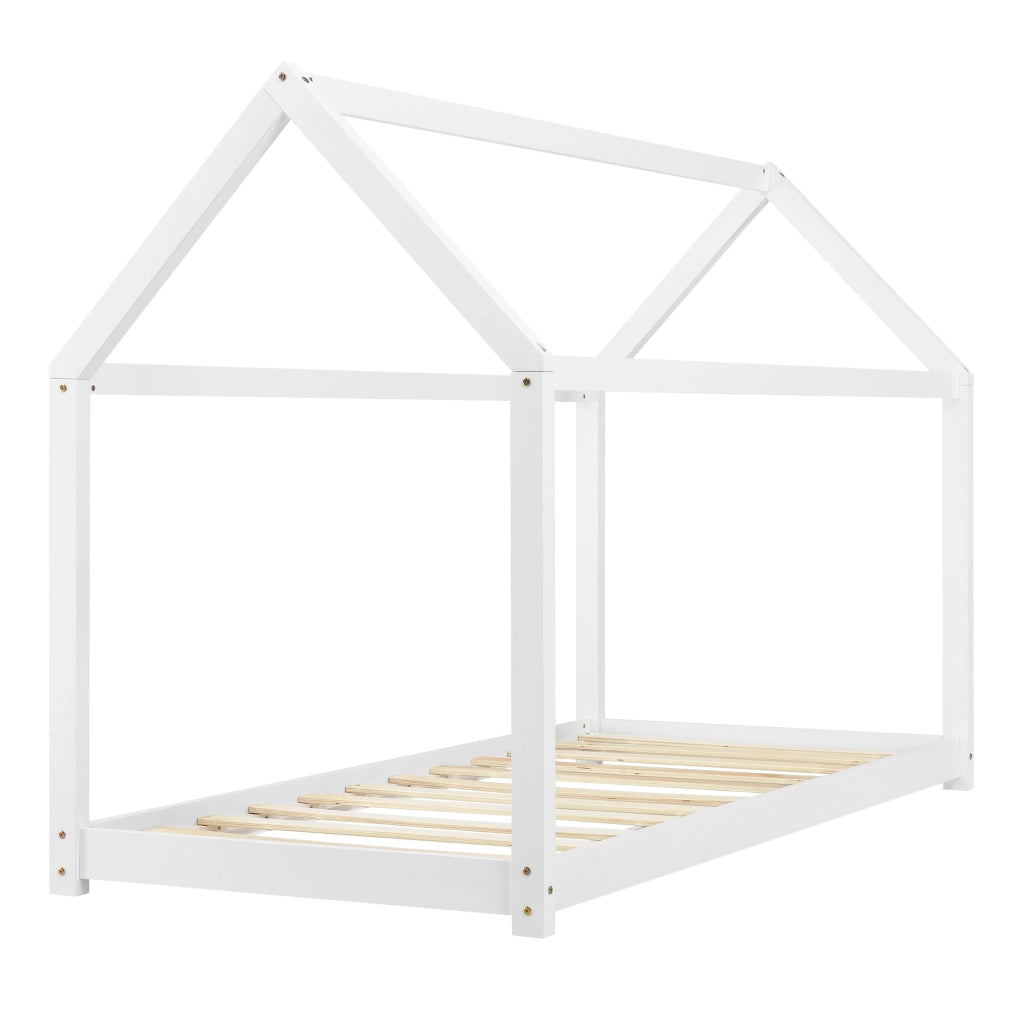 Letto per Bambini con Materasso 200 x 90 cm Forma di Casetta - Bianco opaco [en.casa]
