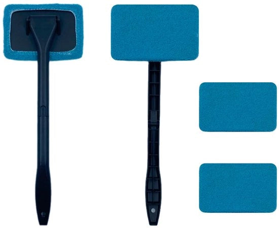 Strumento per pulire i finestrini, pulitore finestrini con asciugacristalli, 2 manici estendibili e 4 spugne lavabili (blu)