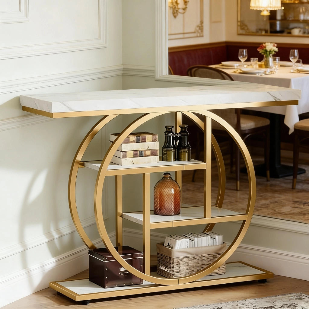 Tavolo consolle 105x30x80 cm a 4 livelli in metallo e legno