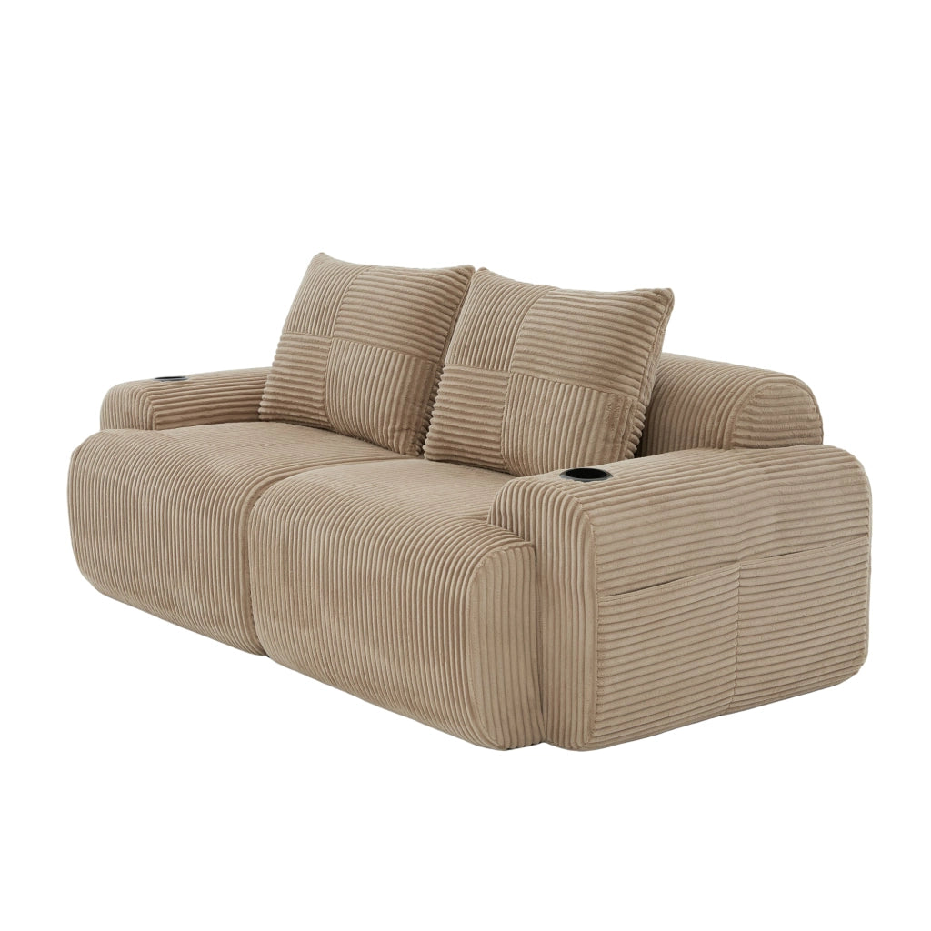 Divano Modulare 2 Posti con Portabicchieri e Tasca ¨C MINIMAL ¨C Tessuto Kaki