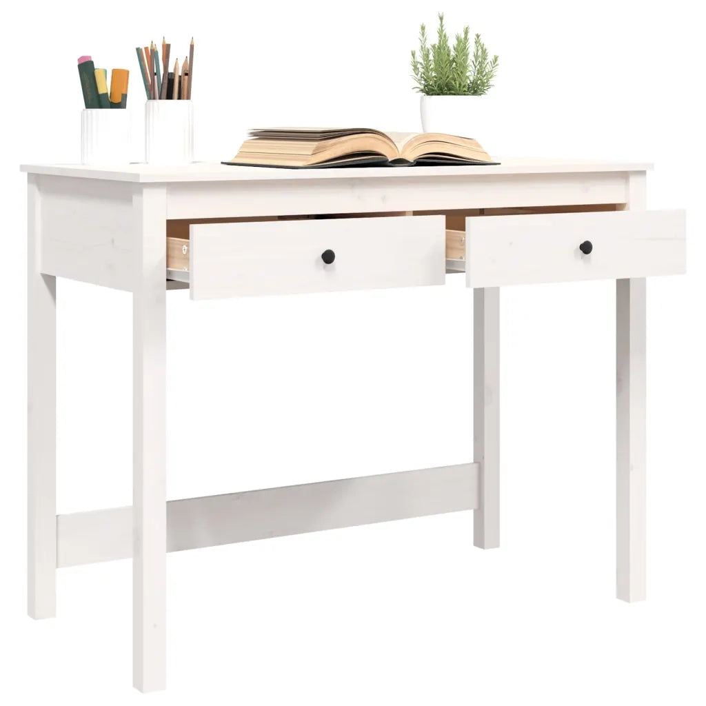 Scrivania con Cassetti-Scrivanie per ufficio e studio Bianca 100x50x78 cm Legno Massello Pino