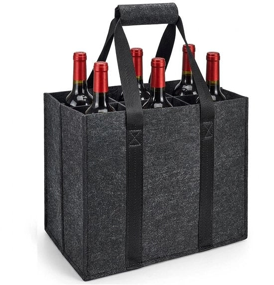 Portaflasche per 6 flaconi - Portatile e pieghevole - Tessuto in velluto spesso - Leggero e duraturo - 27 x 18 x 27 cm - Protegge le flasche da danni - Borsa per bevande