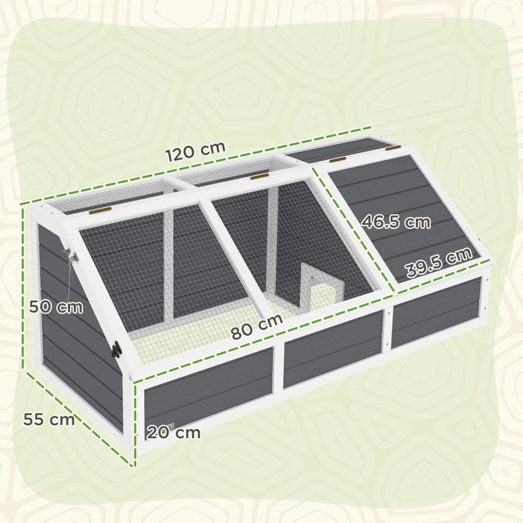 Casetta per Tartarughe di Terra 120x55x50A cm senza Fondo in Legno e Acciaio Grigio e Bianco
