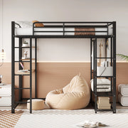 DESMIU Letto a soppalco matrimoniale con scrivania, appendiabiti e ripiani 140 × 200 cm, senza materasso