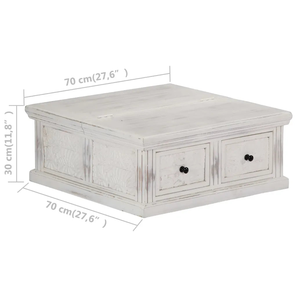 Tavolino da Salotto Bianco 70x70x30 cm Legno Massello di Mango 249872