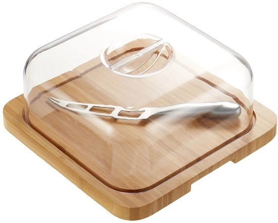 Piastra di legno di bambù con campanello e cesoie - multifunzionale - 1 pezzo - argento - acciaio inossidabile