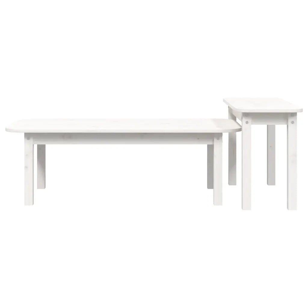 Set 2 pz Tavolini da salotto | Tavolino da caff¨¨ | Tavolino da Soggiorno Bianco in Legno Massello di Pino