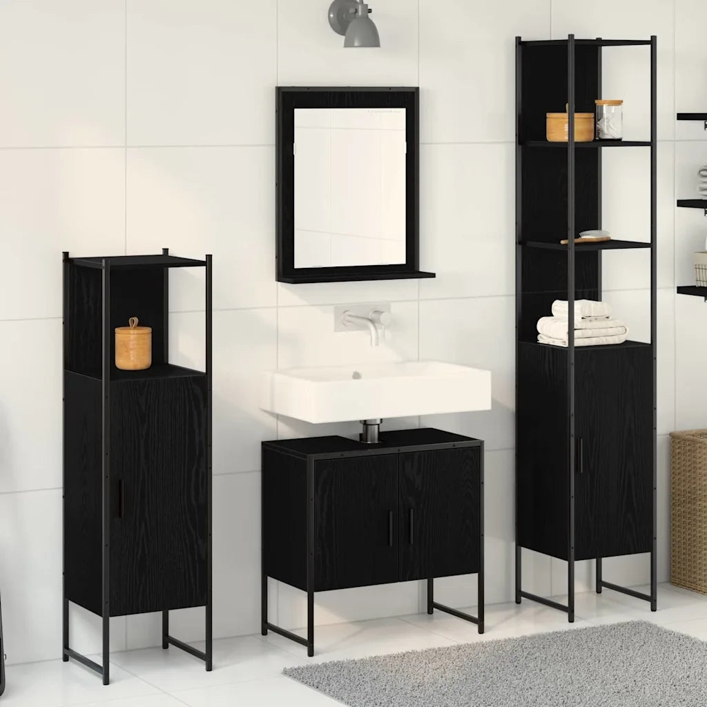 Set di mobili per il bagno 4 pcs Nero Legno multistrato 3334411