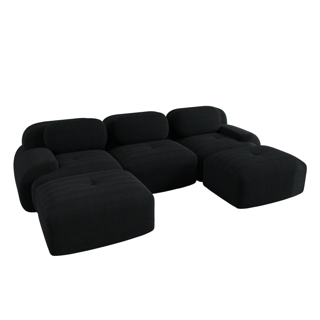 Divano angolare modulare 298x178x70 cm in velluto a coste nero; senza montaggio