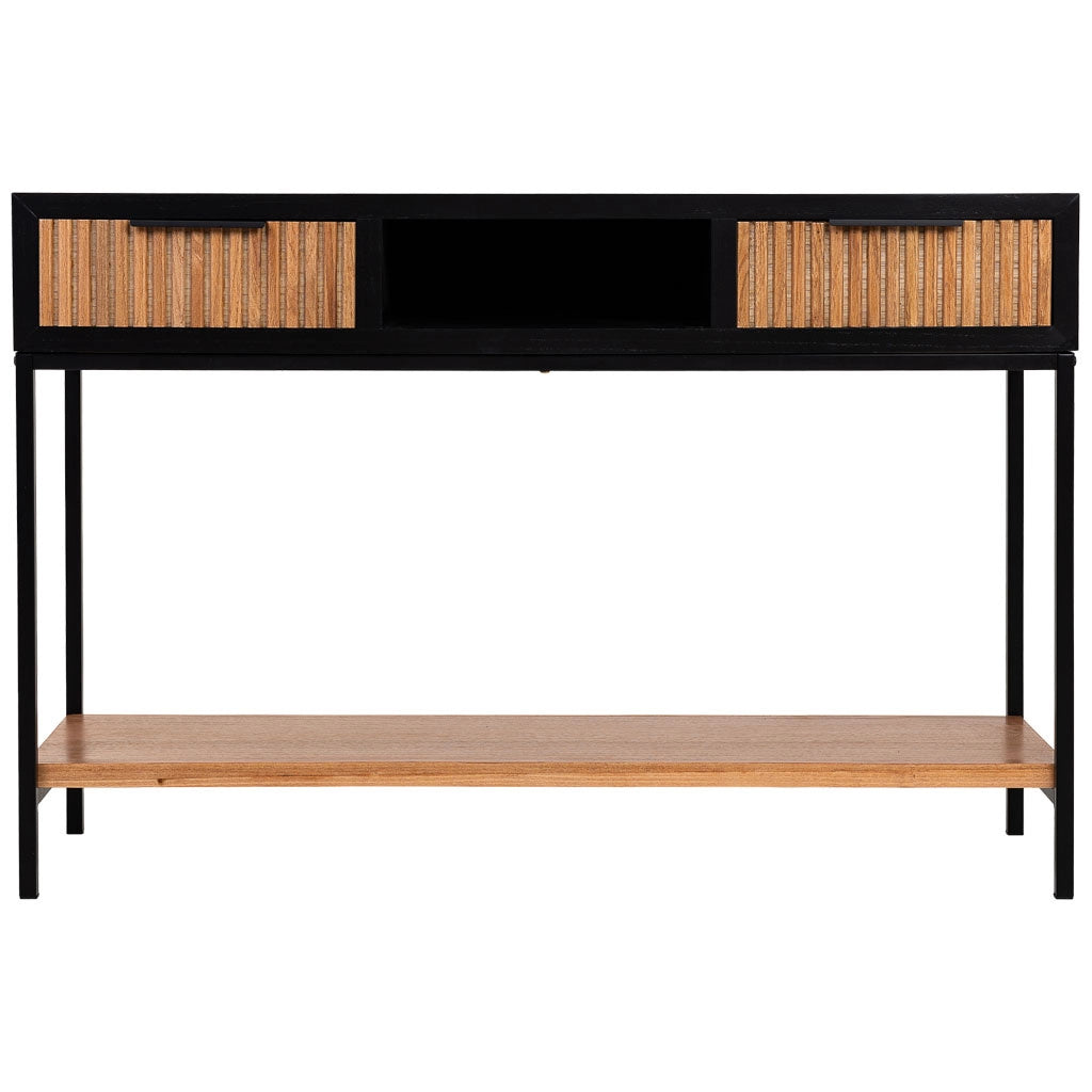 Mobile ingresso con due cassetti, legno e metallo, 120x40x69h cm