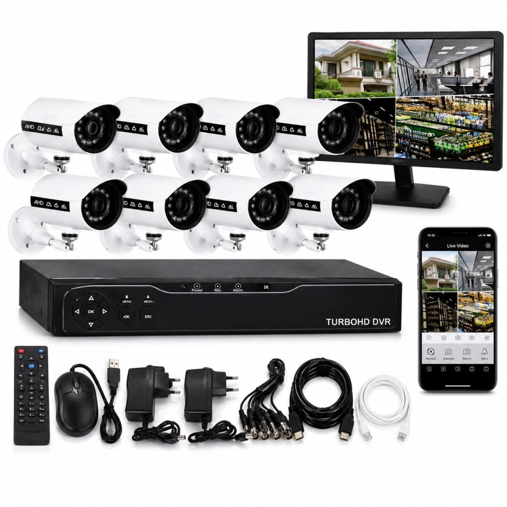 KIT VIDEOSORVEGLIANZA AHD DVR CON 8 TELECAMERE HD SISTEMA SICUREZZA H.264