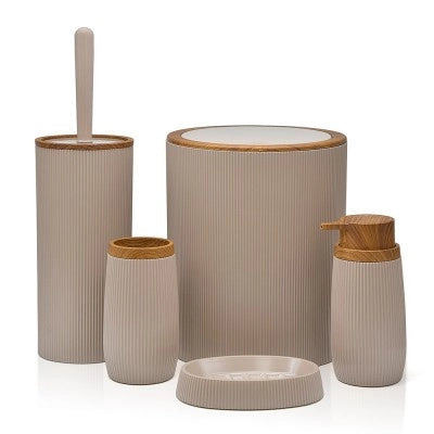 Set accessori bagno tortora cannettato con finitura effetto legno 5 pezzi Blob